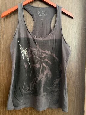 Forever 21 Black Racerback Tank with Horse Graphic and Stud Accents